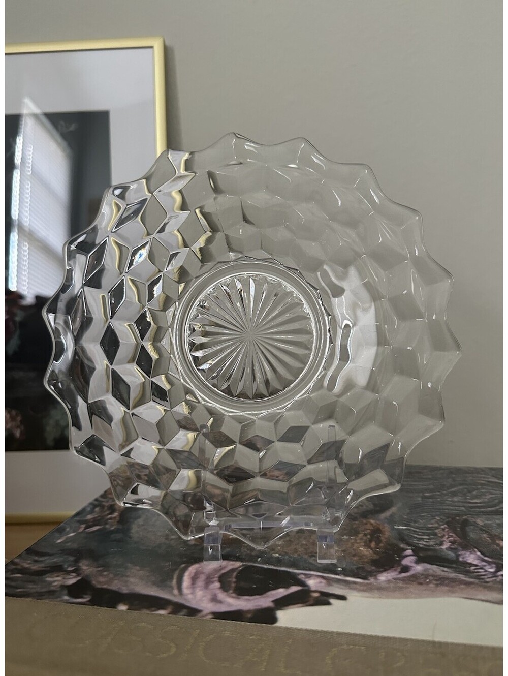 Vintage Fostoria American Clear Salad Plate Block Cube Pattern 7" Diameter